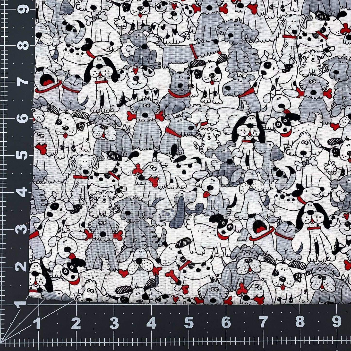 White Playful Puppies Fabric 1556 - 6748 Pups with Bones - Mary Jo Fabrics