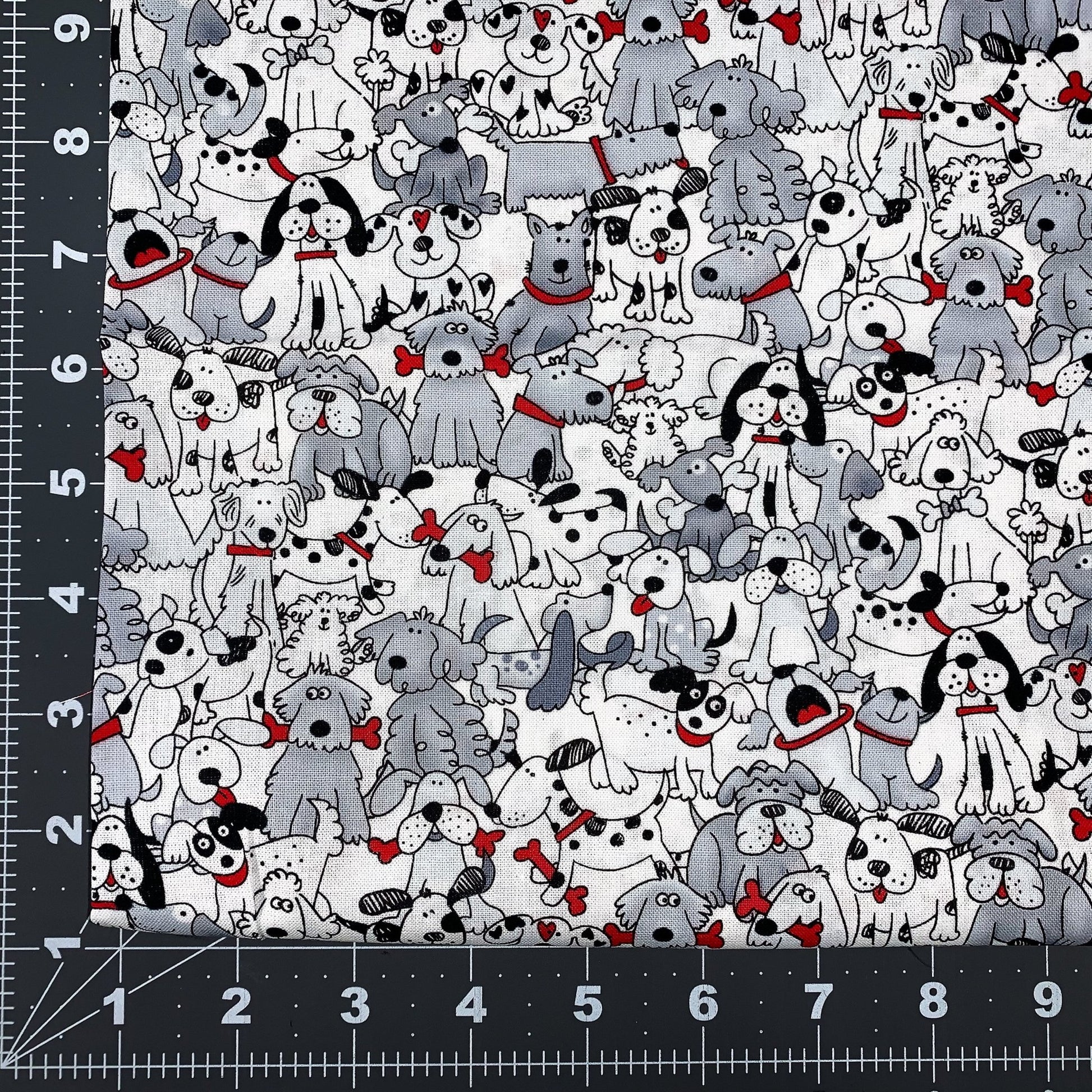 White Playful Puppies Fabric 1556 - 6748 Pups with Bones - Mary Jo Fabrics