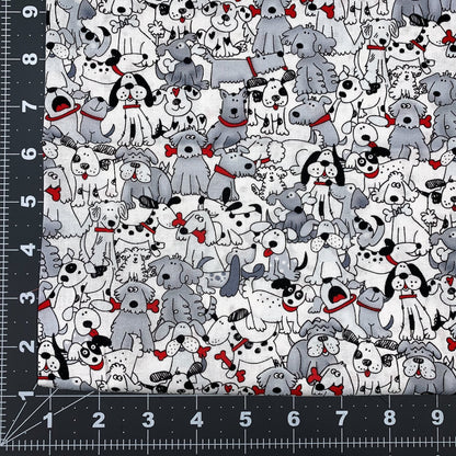 White Playful Puppies Fabric 1556 - 6748 Pups with Bones - Mary Jo Fabrics