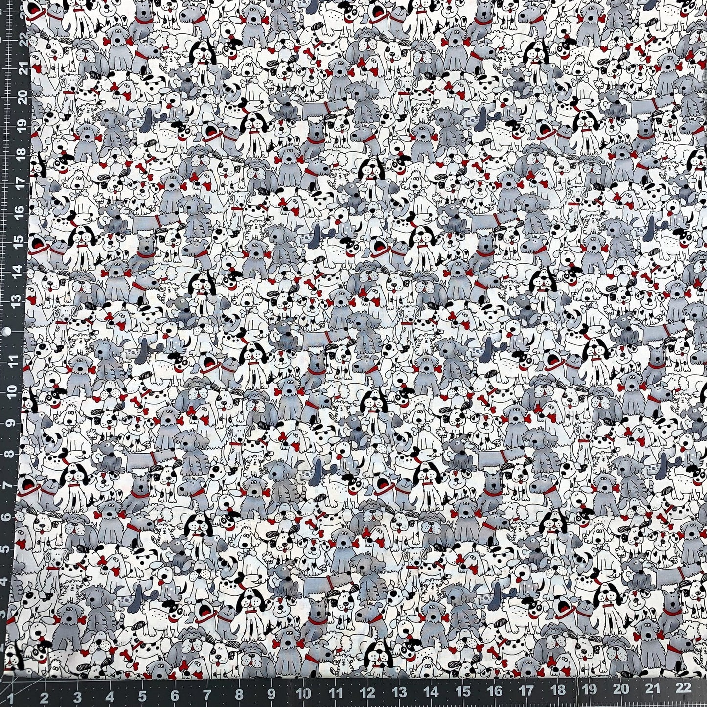 White Playful Puppies Fabric 1556 - 6748 Pups with Bones - Mary Jo Fabrics