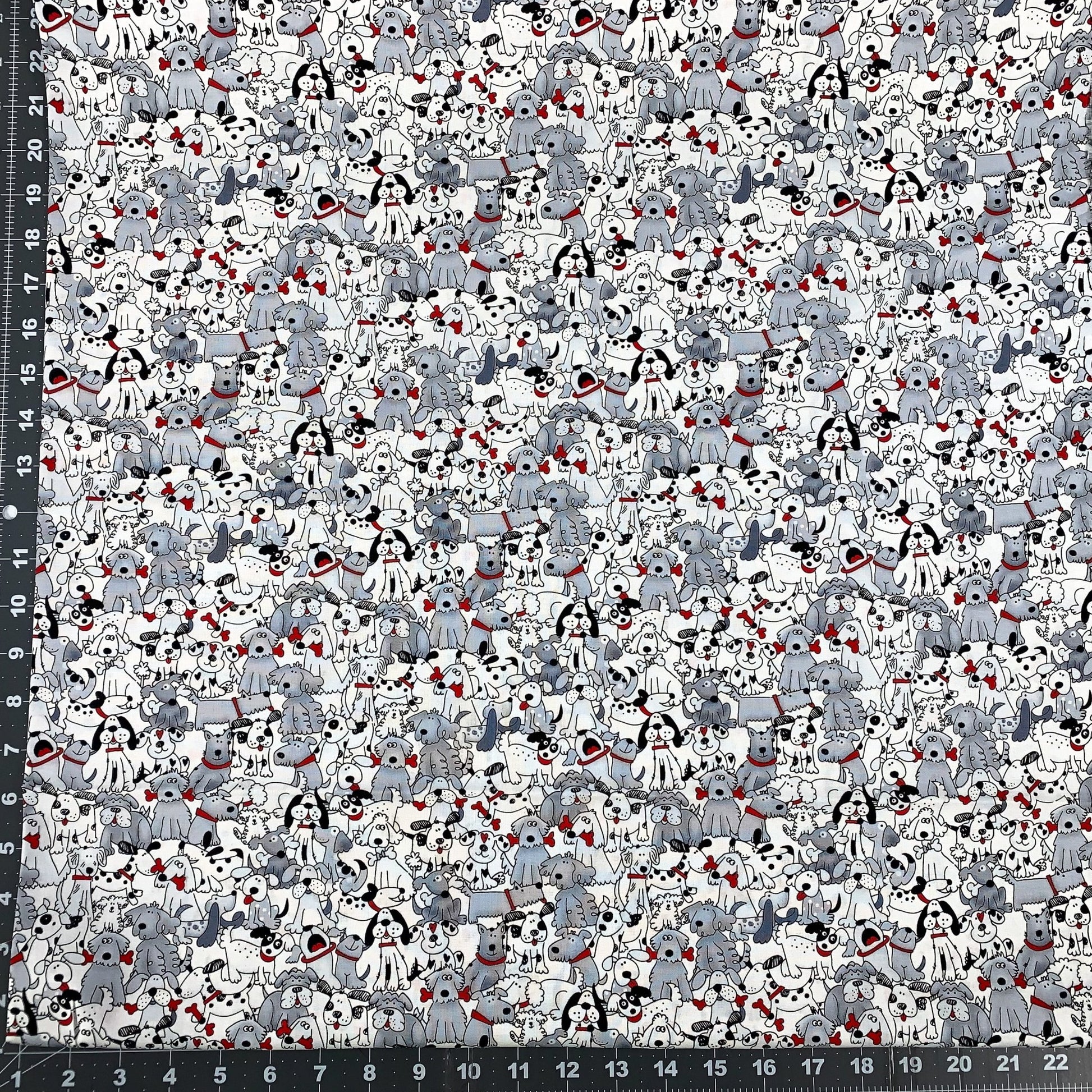 White Playful Puppies Fabric 1556 - 6748 Pups with Bones - Mary Jo Fabrics