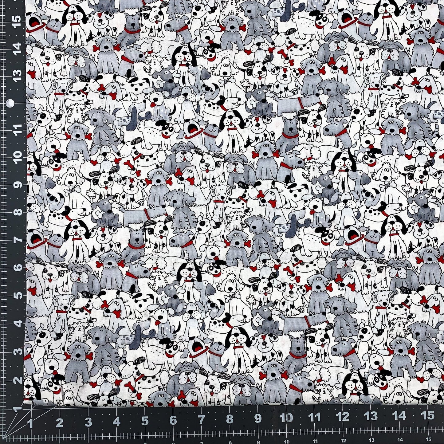 White Playful Puppies Fabric 1556 - 6748 Pups with Bones - Mary Jo Fabrics