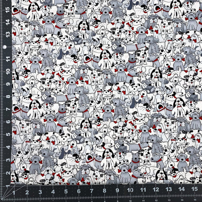 White Playful Puppies Fabric 1556 - 6748 Pups with Bones - Mary Jo Fabrics