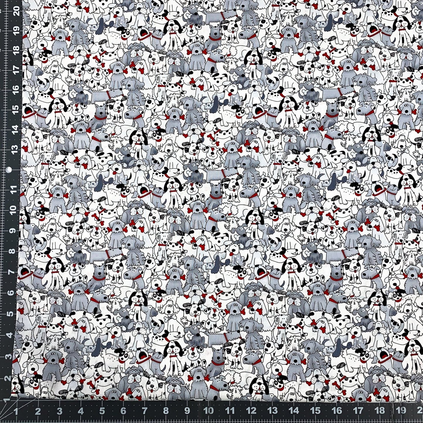 White Playful Puppies Fabric 1556 - 6748 Pups with Bones - Mary Jo Fabrics