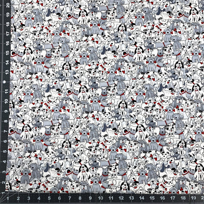 White Playful Puppies Fabric 1556 - 6748 Pups with Bones - Mary Jo Fabrics