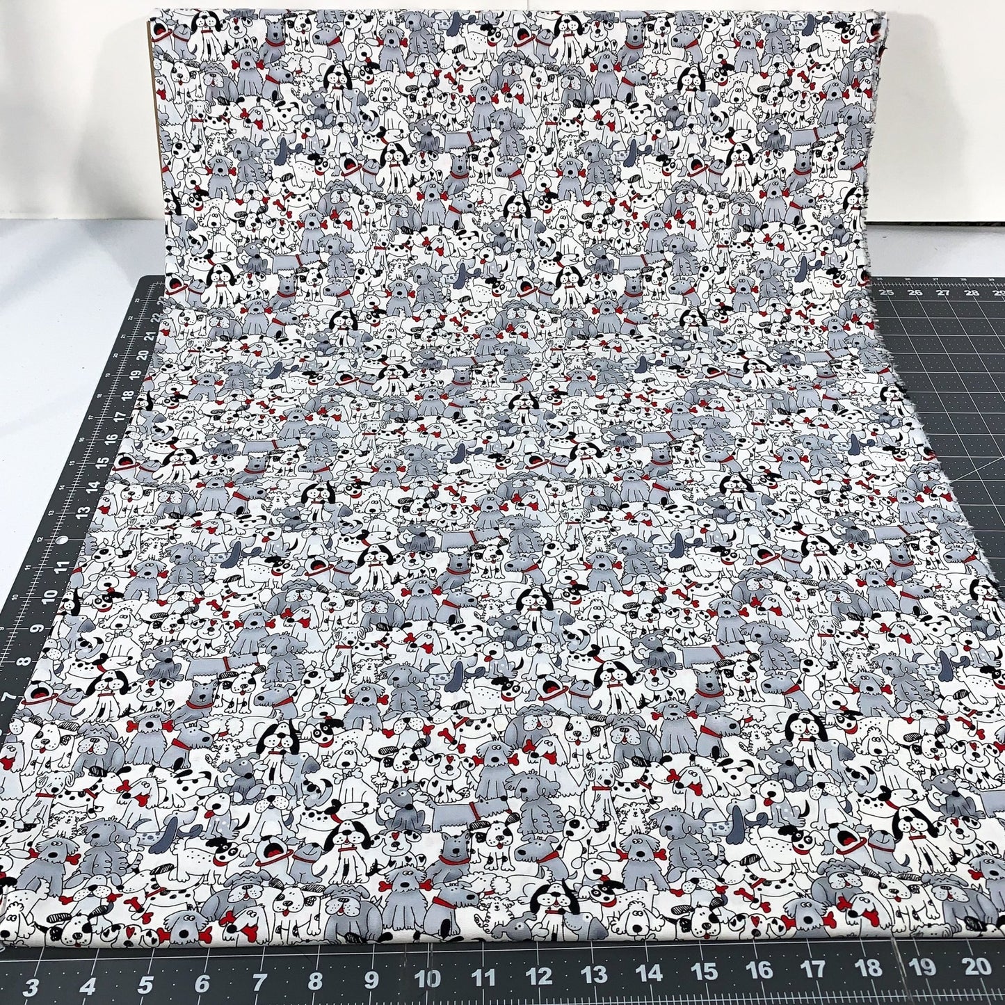 White Playful Puppies Fabric 1556 - 6748 Pups with Bones - Mary Jo Fabrics