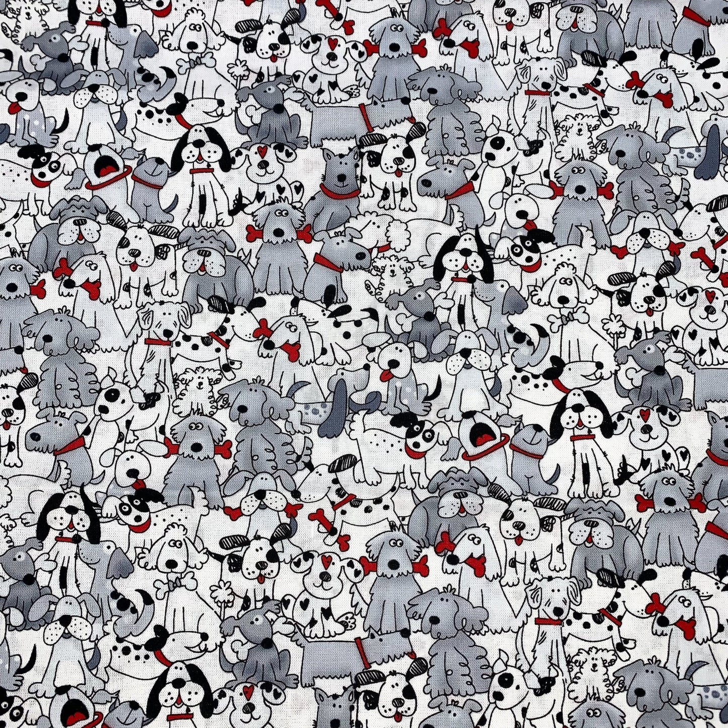 White Playful Puppies Fabric 1556 - 6748 Pups with Bones - Mary Jo Fabrics