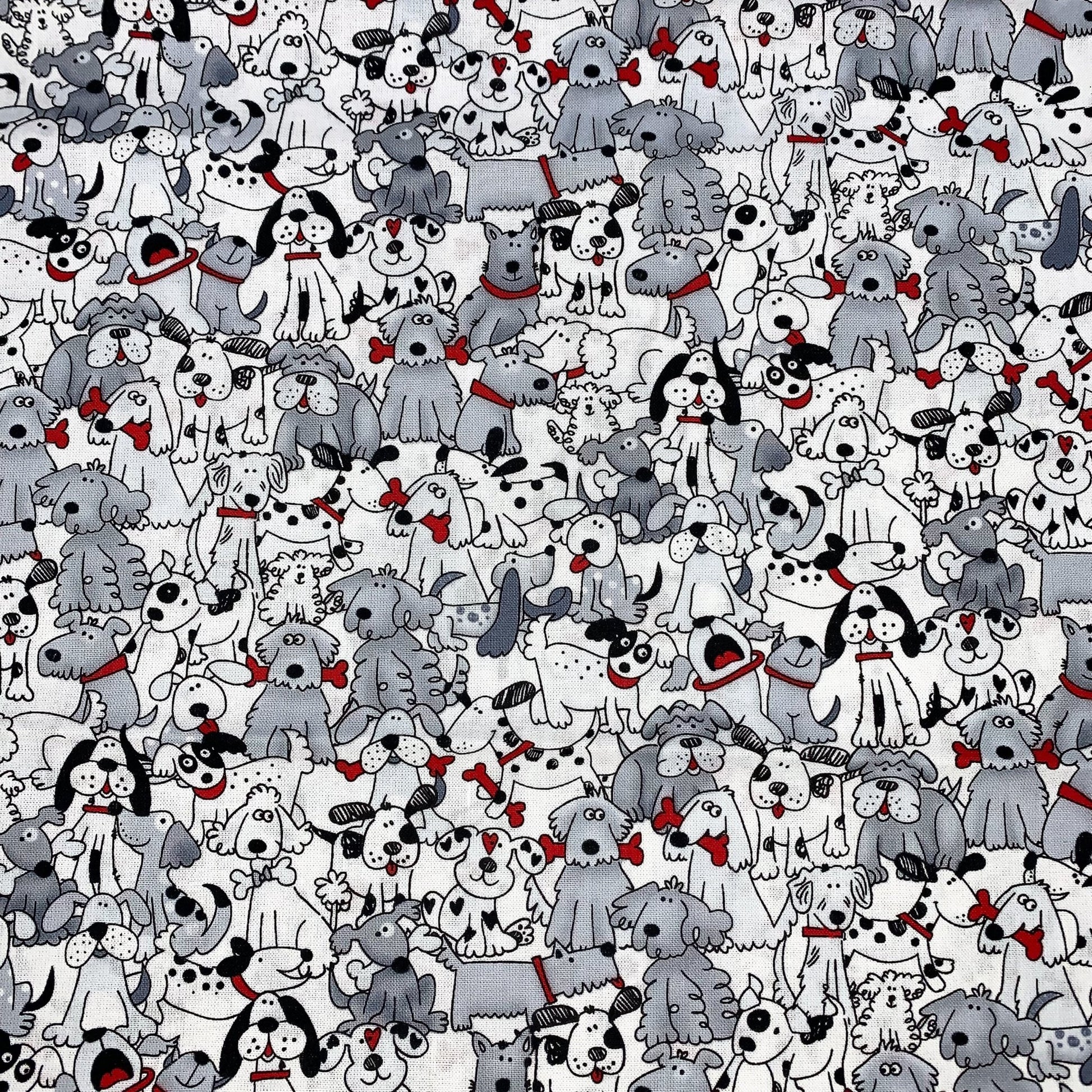White Playful Puppies Fabric 1556 - 6748 Pups with Bones - Mary Jo Fabrics