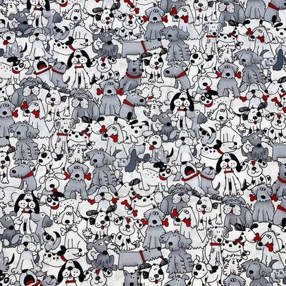 White Playful Puppies Fabric 1556 - 6748 Pups with Bones - Mary Jo Fabrics