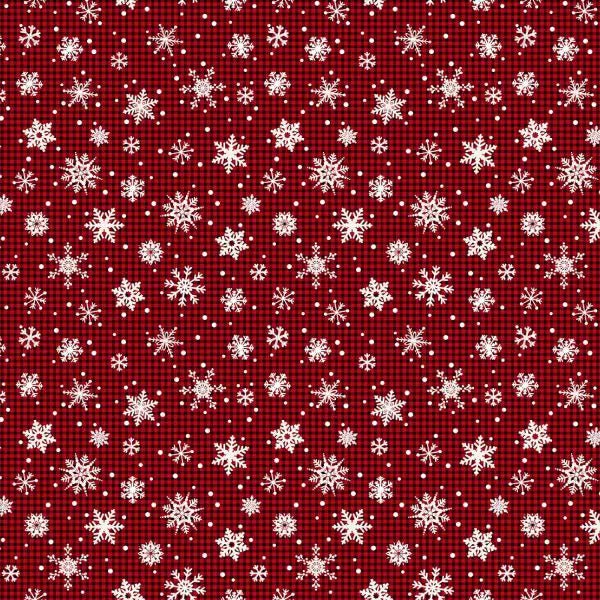 White Snowflake fabric C1367 Christmas Snow Buffalo plaid check - Mary Jo Fabrics