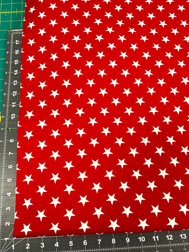 White Stars on Red quilting fabric 108" quilt backing - Mary Jo Fabrics