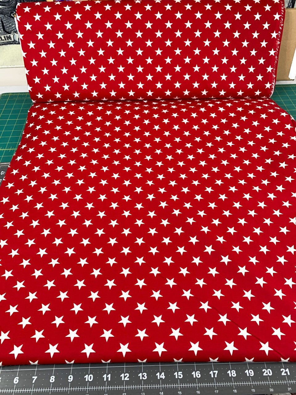 White Stars on Red quilting fabric 108" quilt backing - Mary Jo Fabrics