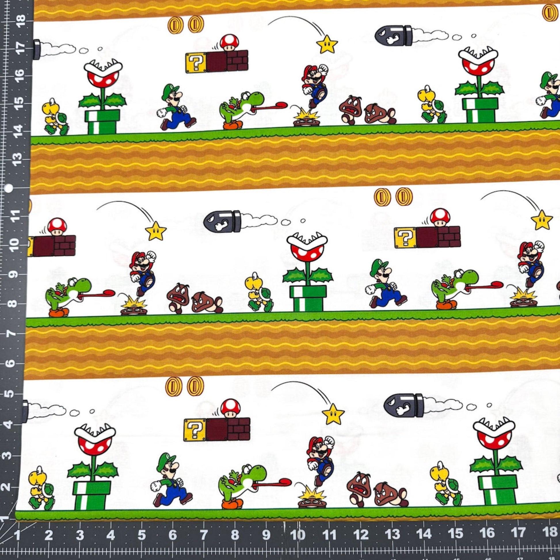 White Super Mario Cotton Fabric 79803 Mario Side Scroller - Mary Jo Fabrics