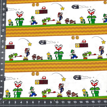 White Super Mario Cotton Fabric 79803 Mario Side Scroller - Mary Jo Fabrics