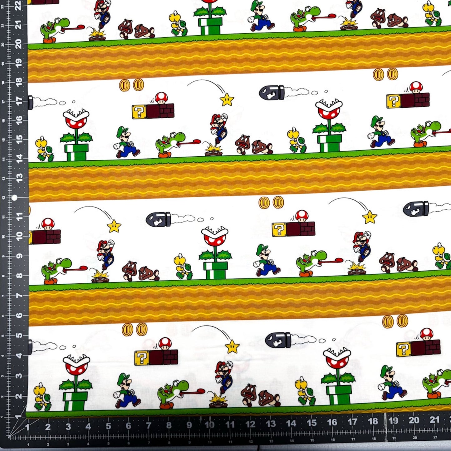 White Super Mario Cotton Fabric 79803 Mario Side Scroller - Mary Jo Fabrics