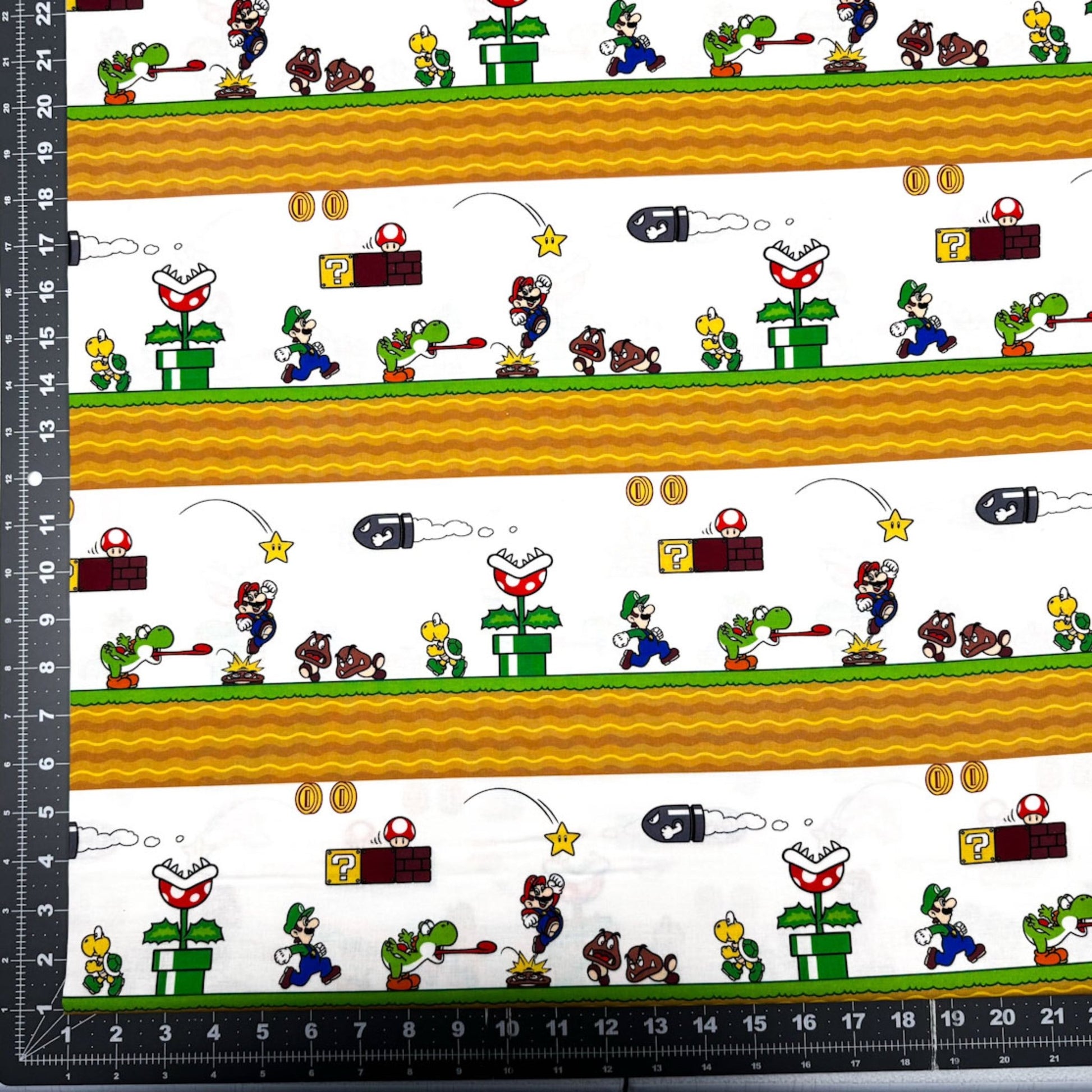 White Super Mario Cotton Fabric 79803 Mario Side Scroller - Mary Jo Fabrics