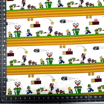 White Super Mario Cotton Fabric 79803 Mario Side Scroller - Mary Jo Fabrics