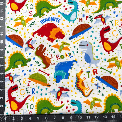 White T Rex Dinosaur FLANNEL Fabric 44 - 7501 Fun Flannels - Mary Jo Fabrics