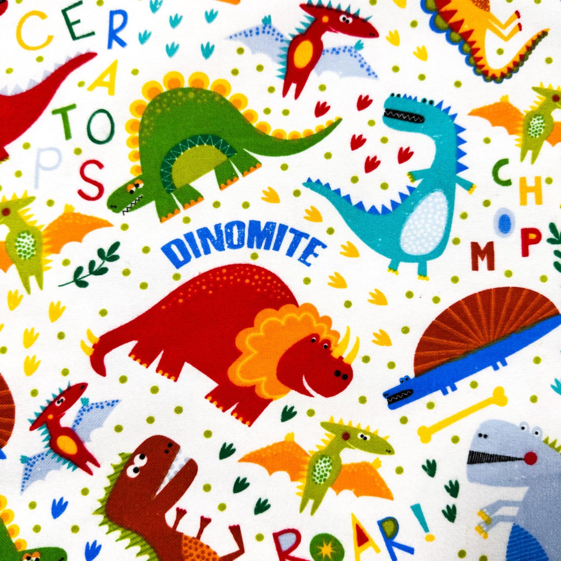 White T Rex Dinosaur FLANNEL Fabric 44 - 7501 Fun Flannels - Mary Jo Fabrics