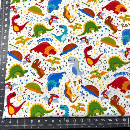 White T Rex Dinosaur FLANNEL Fabric 44 - 7501 Fun Flannels - Mary Jo Fabrics