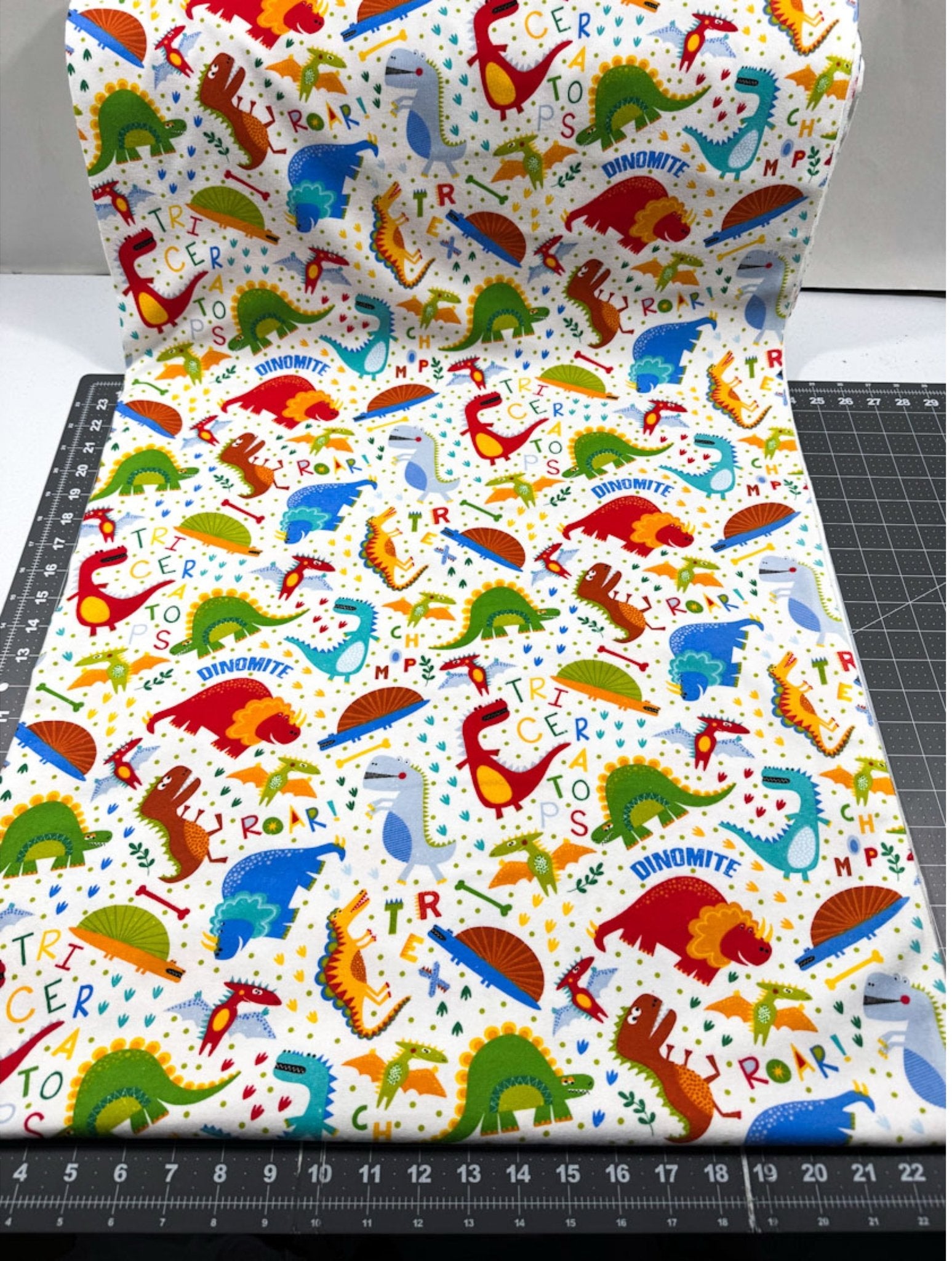 White T Rex Dinosaur FLANNEL Fabric 44 - 7501 Fun Flannels - Mary Jo Fabrics