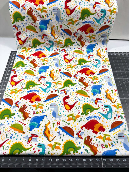 White T Rex Dinosaur FLANNEL Fabric 44 - 7501 Fun Flannels - Mary Jo Fabrics