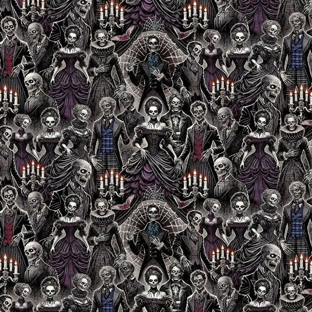 Wicked Party Fabric CD4139 Day of Dead Halloween Gala - Mary Jo Fabrics