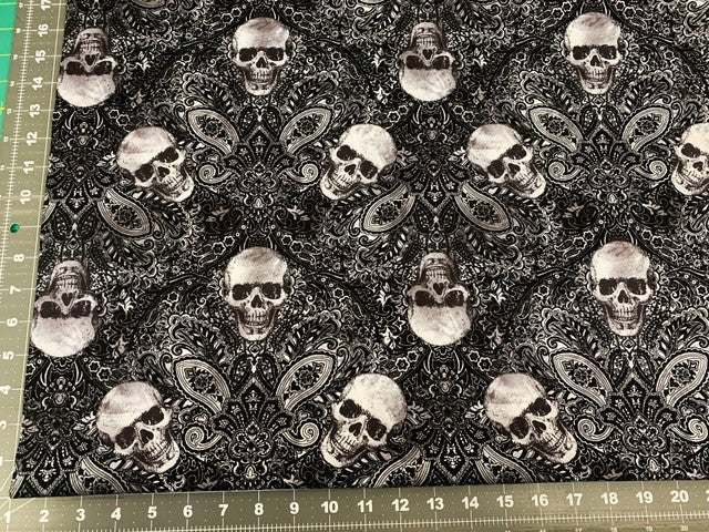 Wicked Skull fabric C7887 Skull bandana fabric damask - Mary Jo Fabrics