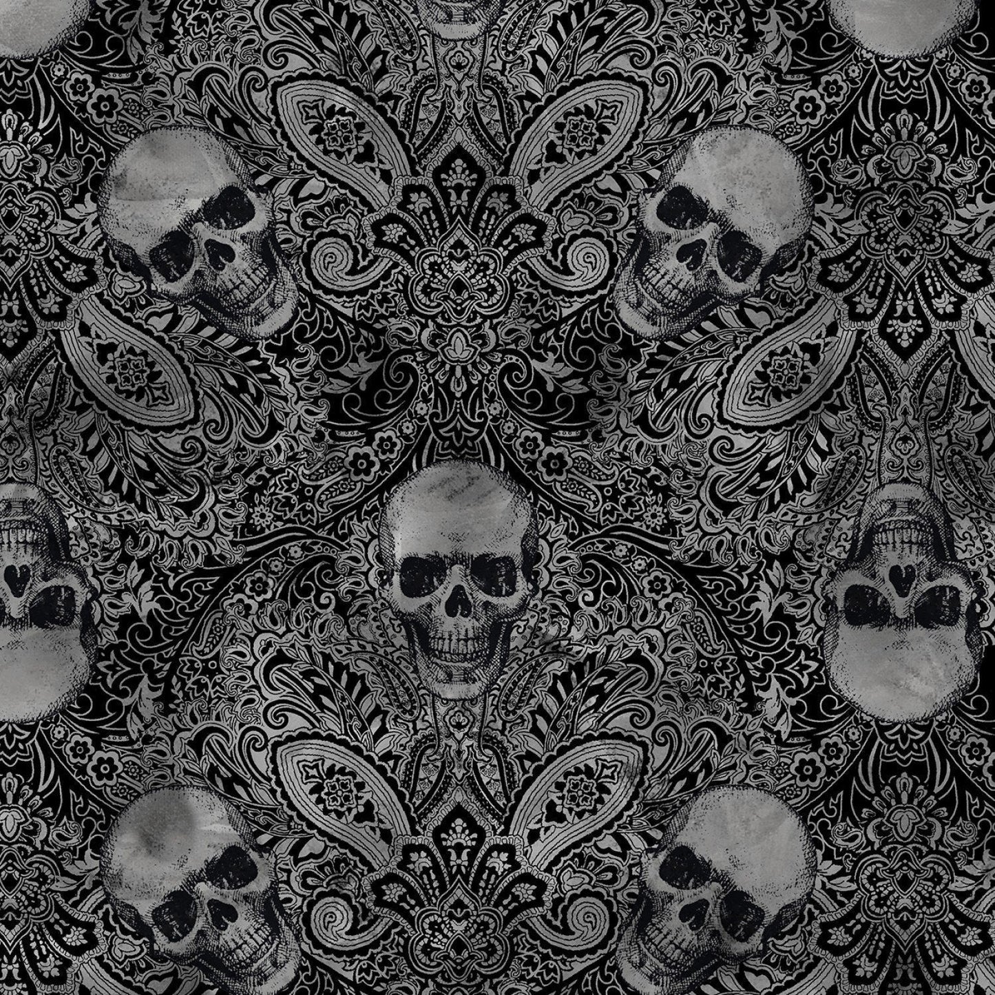 Wicked Skull fabric C7887 Skull bandana fabric damask - Mary Jo Fabrics