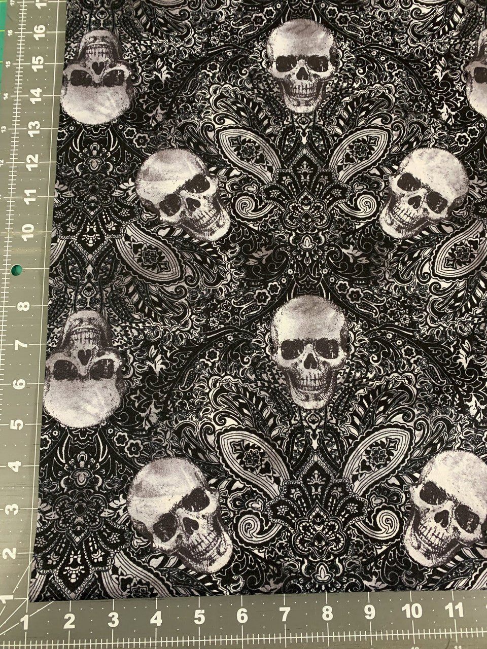 Wicked Skull fabric C7887 Skull bandana fabric damask - Mary Jo Fabrics