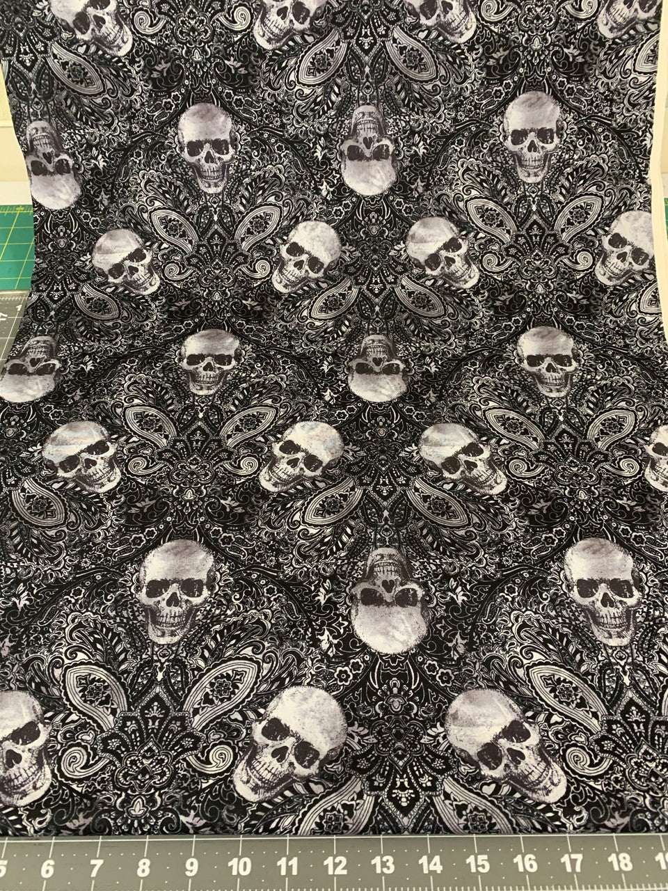 Wicked Skull fabric C7887 Skull bandana fabric damask - Mary Jo Fabrics