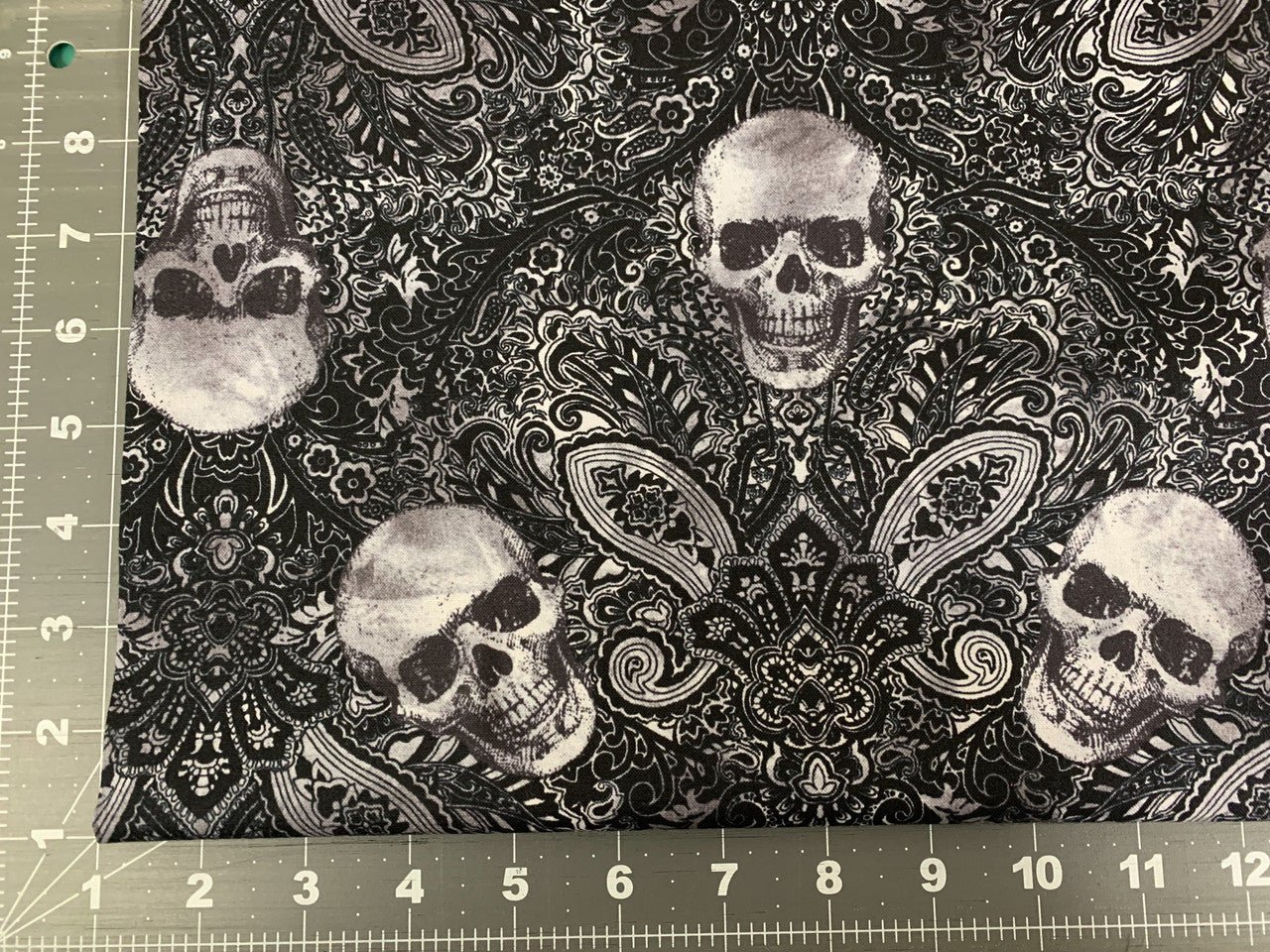 Wicked Skull fabric C7887 Skull bandana fabric damask - Mary Jo Fabrics