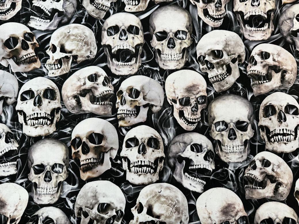 Wicked Smokin Skull fabric CD2417 Smile Skulls - Mary Jo Fabrics