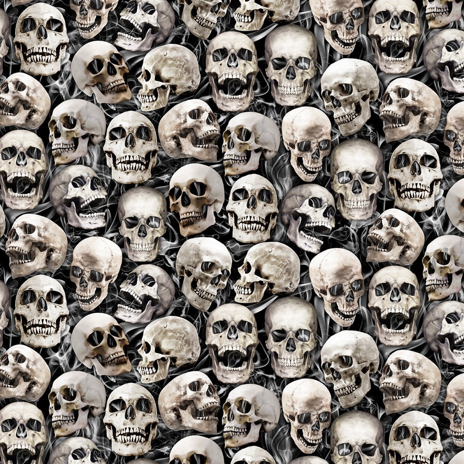 Wicked Smokin Skull fabric CD2417 Smile Skulls - Mary Jo Fabrics