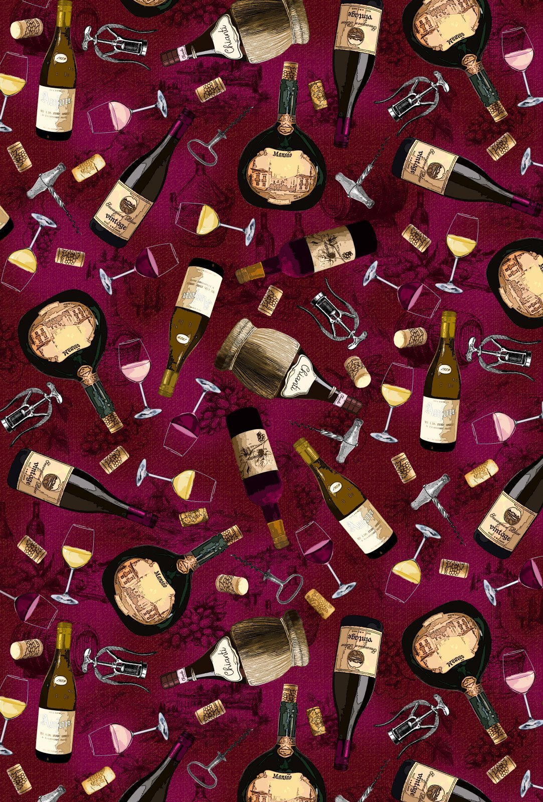 Wine fabric C8396 Wine glass cotton fabric - Mary Jo Fabrics