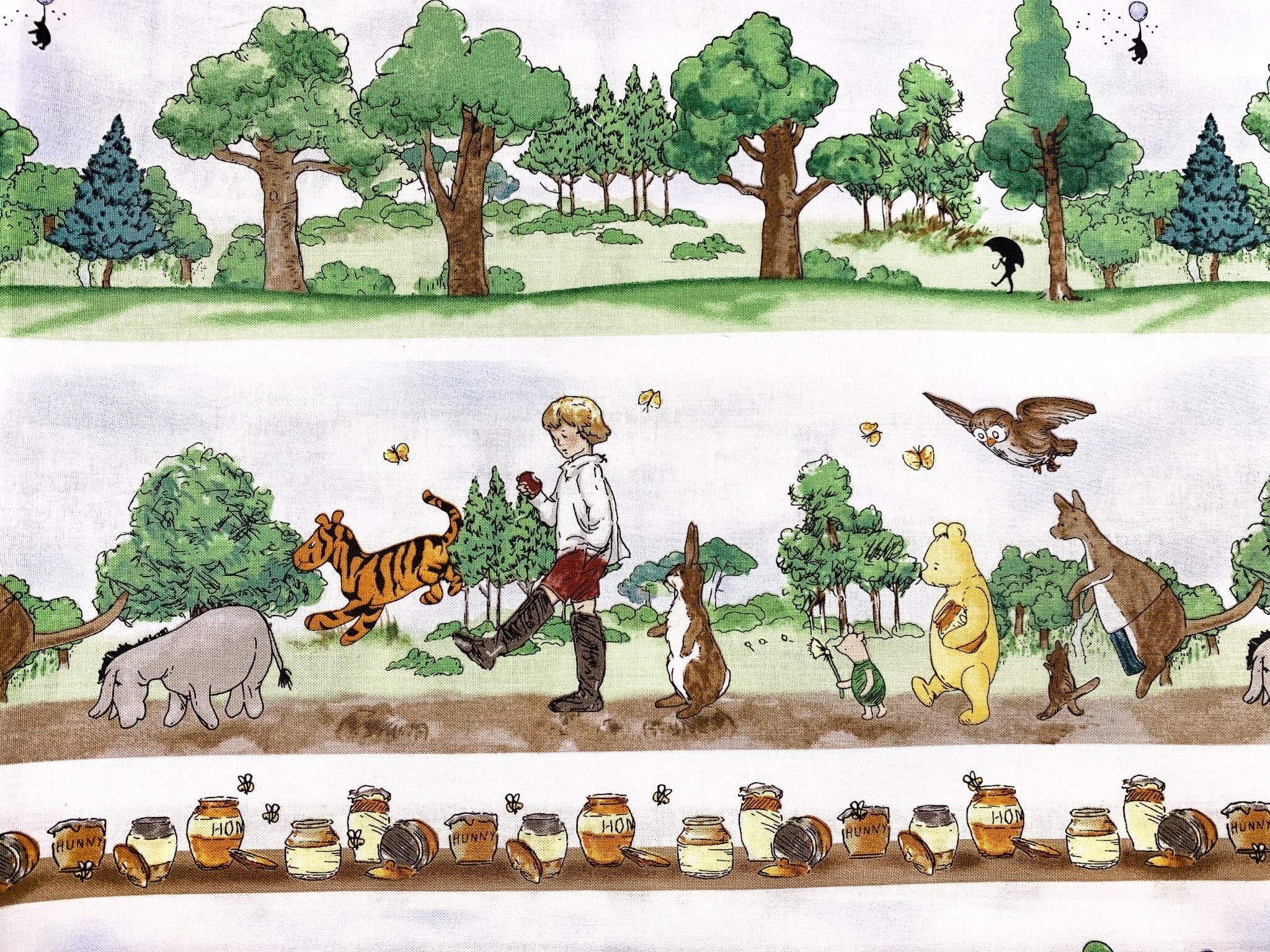 Winnie the Pooh fabric 8727 - 36 Stripe Woods - Mary Jo Fabrics