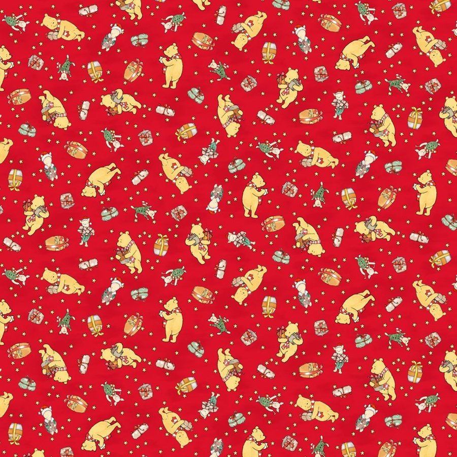 Winnie the Pooh Fabric 9101-88 Red Christmas Pooh Corner Piglet Gift - Mary Jo Fabrics