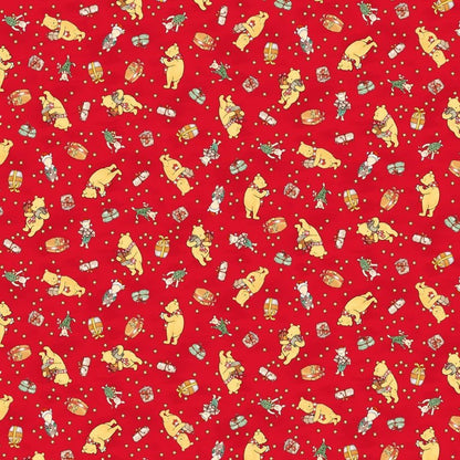 Winnie the Pooh Fabric 9101-88 Red Christmas Pooh Corner Piglet Gift - Mary Jo Fabrics