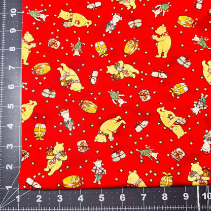 Winnie the Pooh Fabric 9101-88 Red Christmas Pooh Corner Piglet Gift - Mary Jo Fabrics