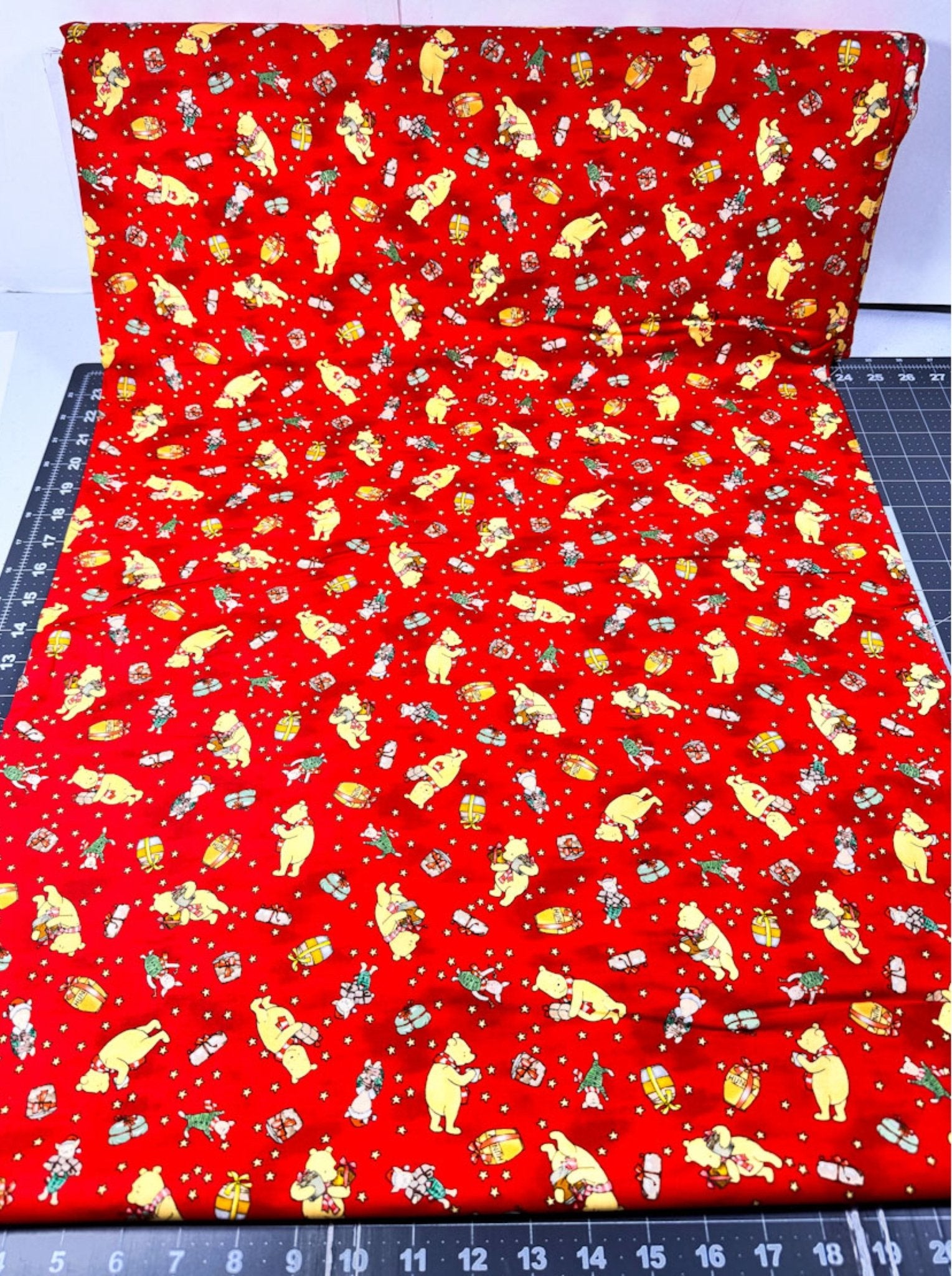 Winnie the Pooh Fabric 9101-88 Red Christmas Pooh Corner Piglet Gift - Mary Jo Fabrics
