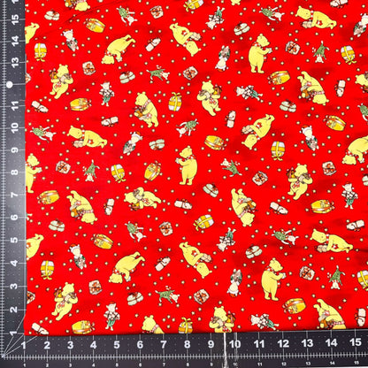 Winnie the Pooh Fabric 9101-88 Red Christmas Pooh Corner Piglet Gift - Mary Jo Fabrics