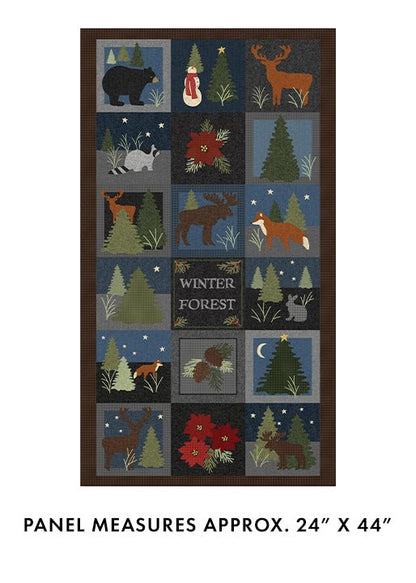 Winter Forest Quilt Panel Bear Snowmen Cotton Fabric Panel - Mary Jo Fabrics