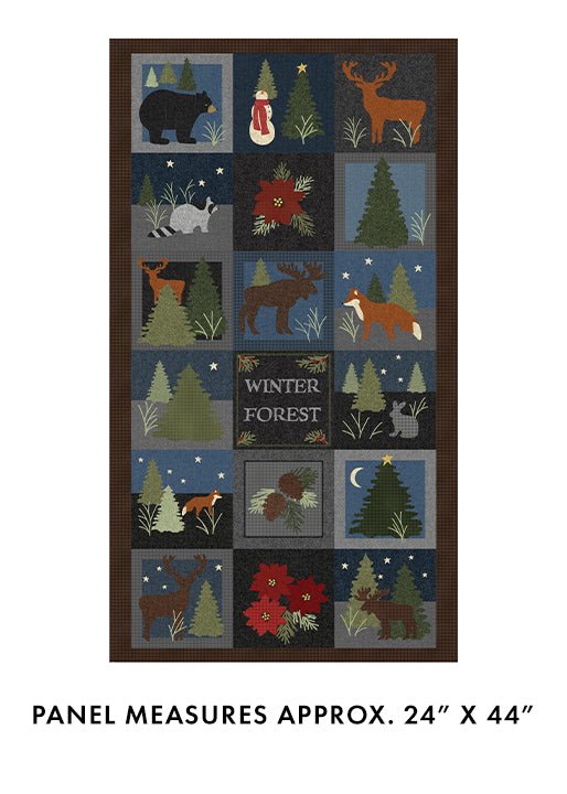 Winter Forest Quilt Panel Bear Snowmen Cotton Fabric Panel - Mary Jo Fabrics