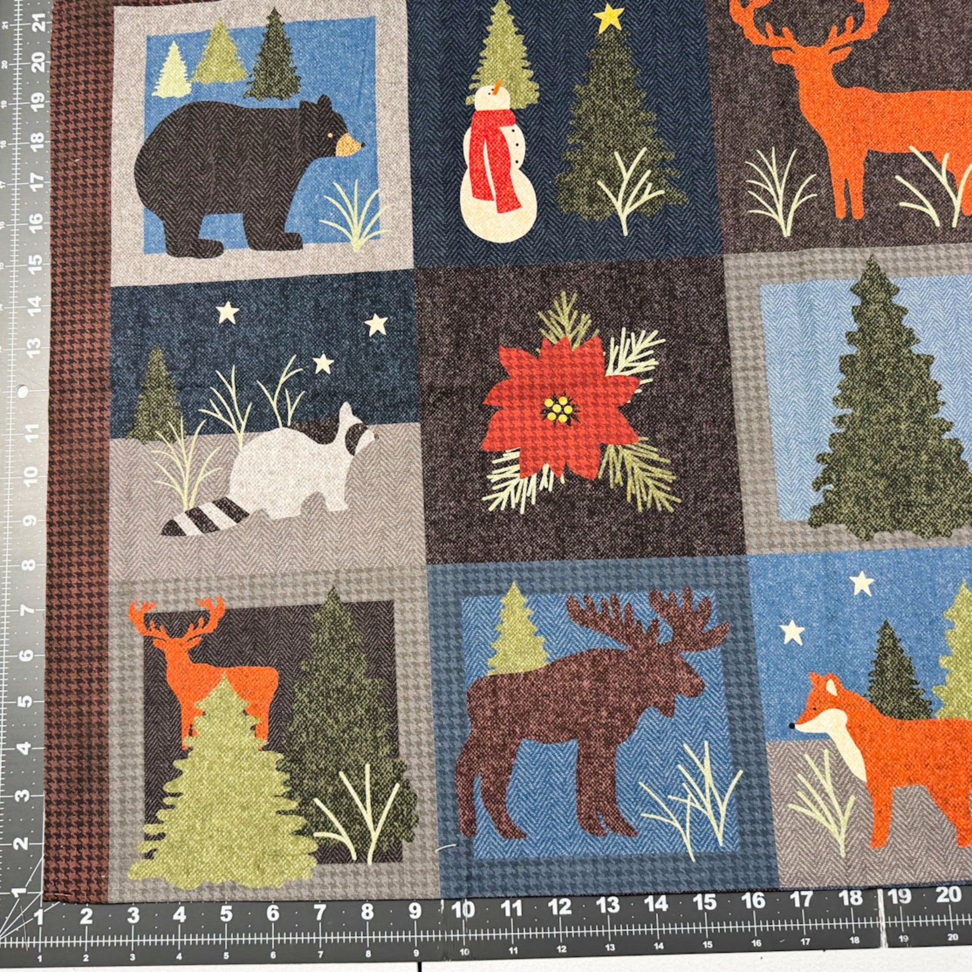 Winter Forest Quilt Panel Bear Snowmen Cotton Fabric Panel - Mary Jo Fabrics