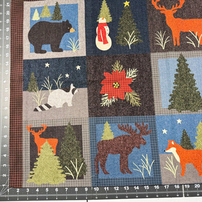 Winter Forest Quilt Panel Bear Snowmen Cotton Fabric Panel - Mary Jo Fabrics