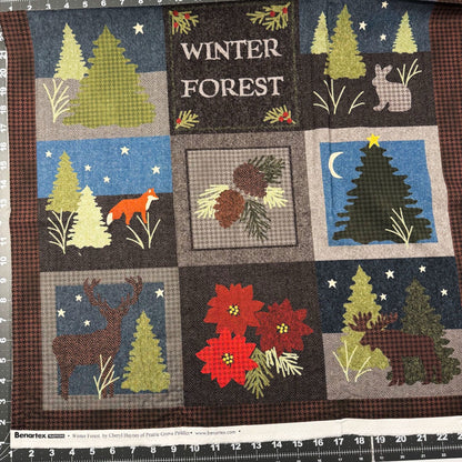 Winter Forest Quilt Panel Bear Snowmen Cotton Fabric Panel - Mary Jo Fabrics
