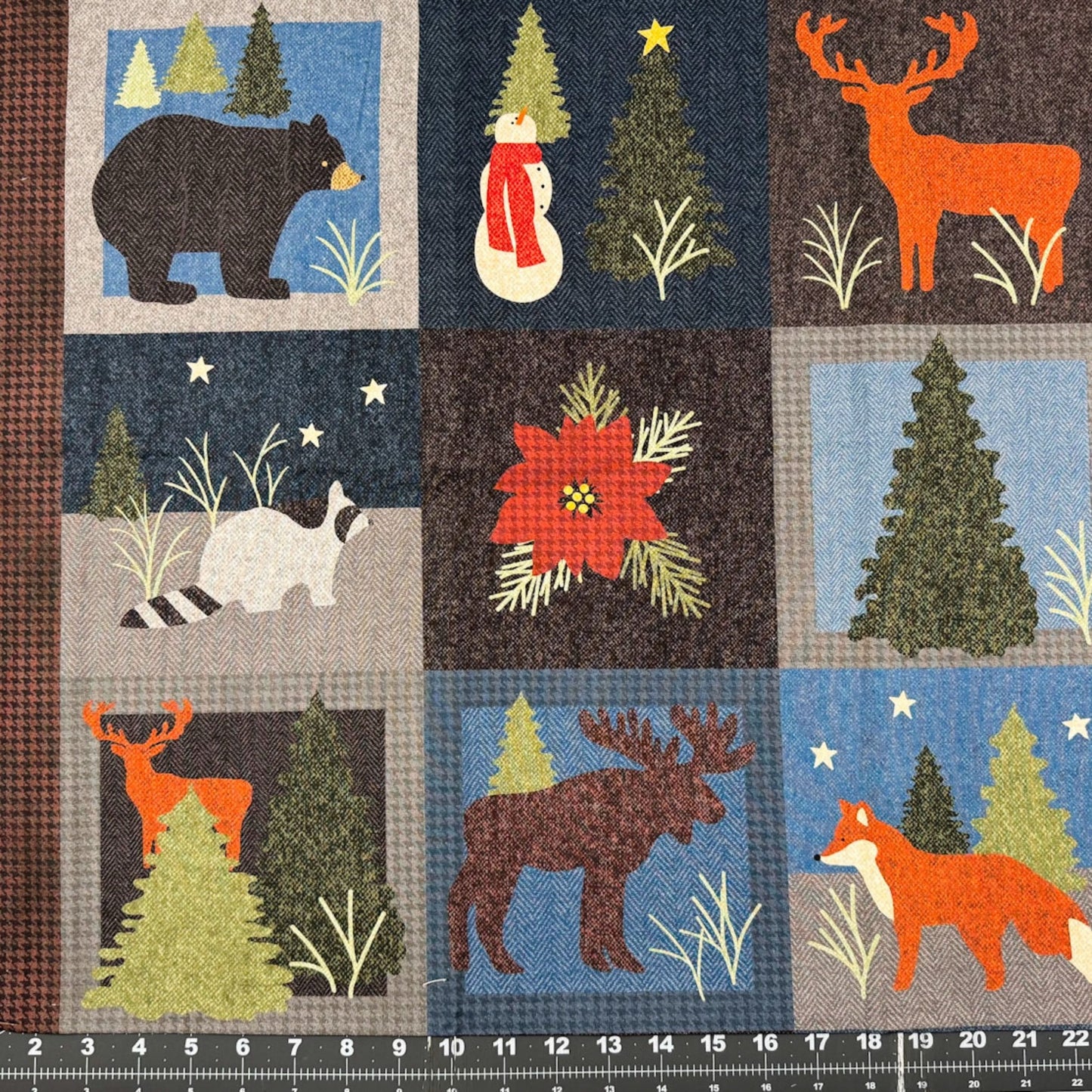 Winter Forest Quilt Panel Bear Snowmen Cotton Fabric Panel - Mary Jo Fabrics