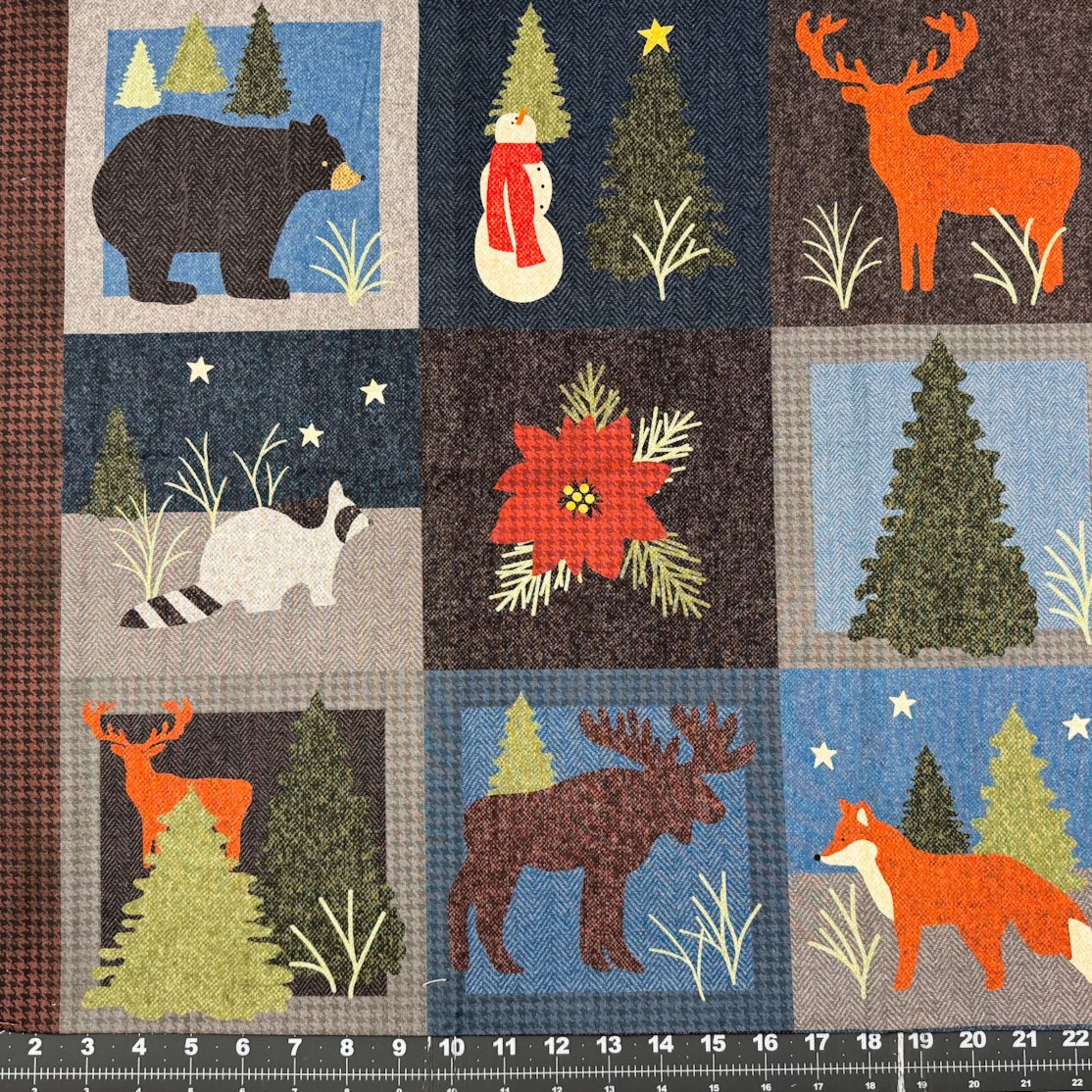 Winter Forest Quilt Panel Bear Snowmen Cotton Fabric Panel - Mary Jo Fabrics