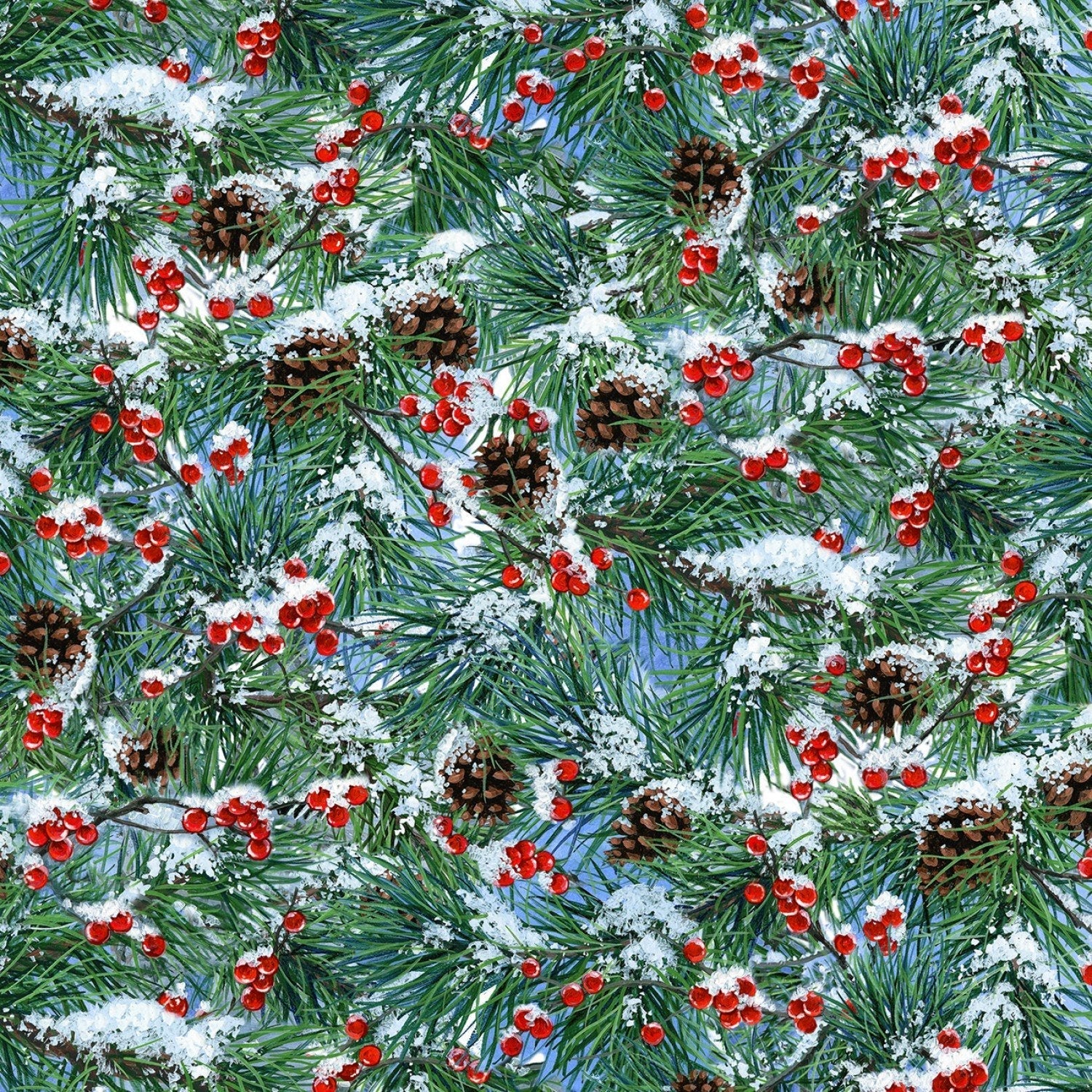 Winter Pine cone fabric Christmas pine tree cotton fabric - Mary Jo Fabrics