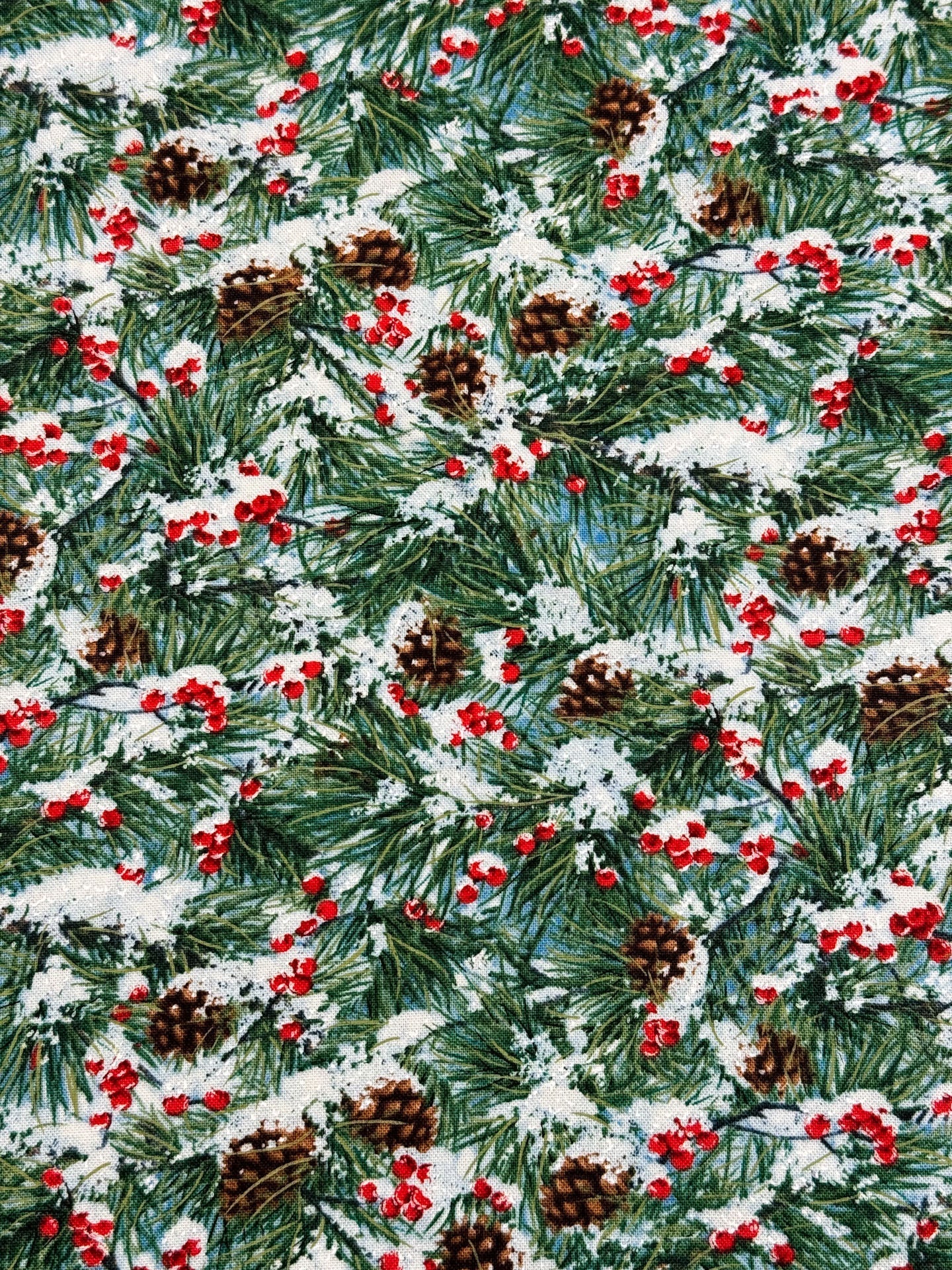 Winter Pine cone fabric Christmas pine tree cotton fabric - Mary Jo Fabrics